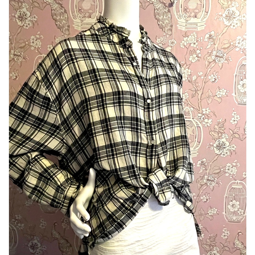 Dylan Plaid Ruffle Collar Women's shirt